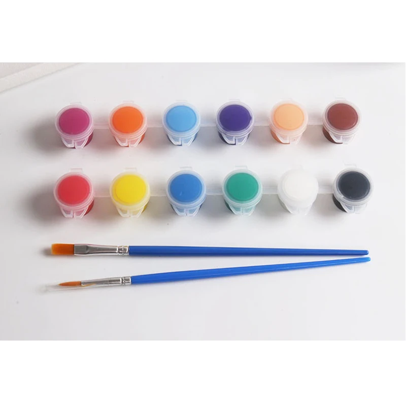 12 Renk Profesyonel Akrilik Boya Seti Sanatçı Ressam Çizim 2 Fırça İle Görüntü 1