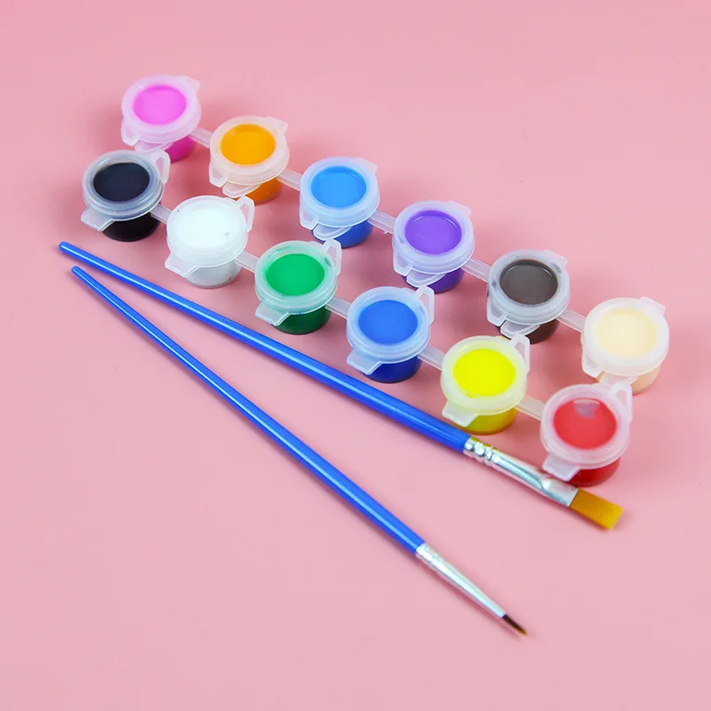 12 Renk Profesyonel Akrilik Boya Seti Sanatçı Ressam Çizim 2 Fırça İle Görüntü 3