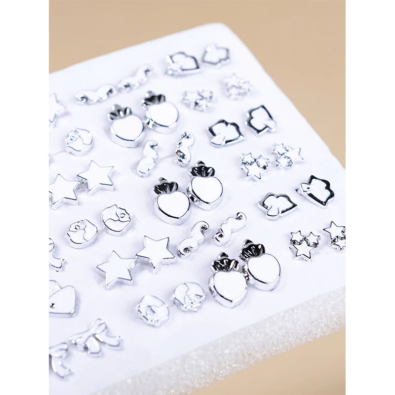 36pairs Siyah Beyaz Emaye Kalp Yıldız Saplama Küpe Kadınlar Kızlar İçin Geometrik Hayvan Reçine küpe seti moda takı Hediyeler Görüntü 2