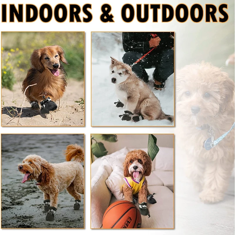 4 adet Antiskid Köpek Ayakkabı Su Geçirmez Kış Pet Köpek kaymaz Yağmur Kar Botları Ayakkabı Kalın Sıcak Prewalkers Çorap Patik Görüntü 4