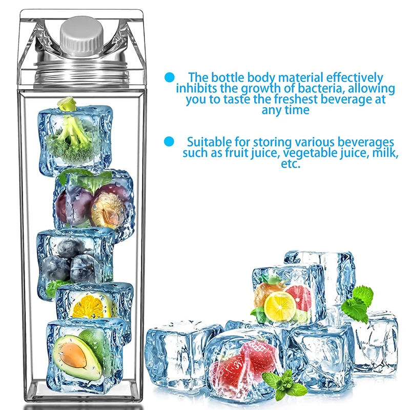 500/1000ML Şeffaf Süt Karton Su Şişesi Spor Kare Süt meyve suyu şişesi Taşınabilir şeffaf plastik kutu Kamp İçme Bardağı Görüntü 2