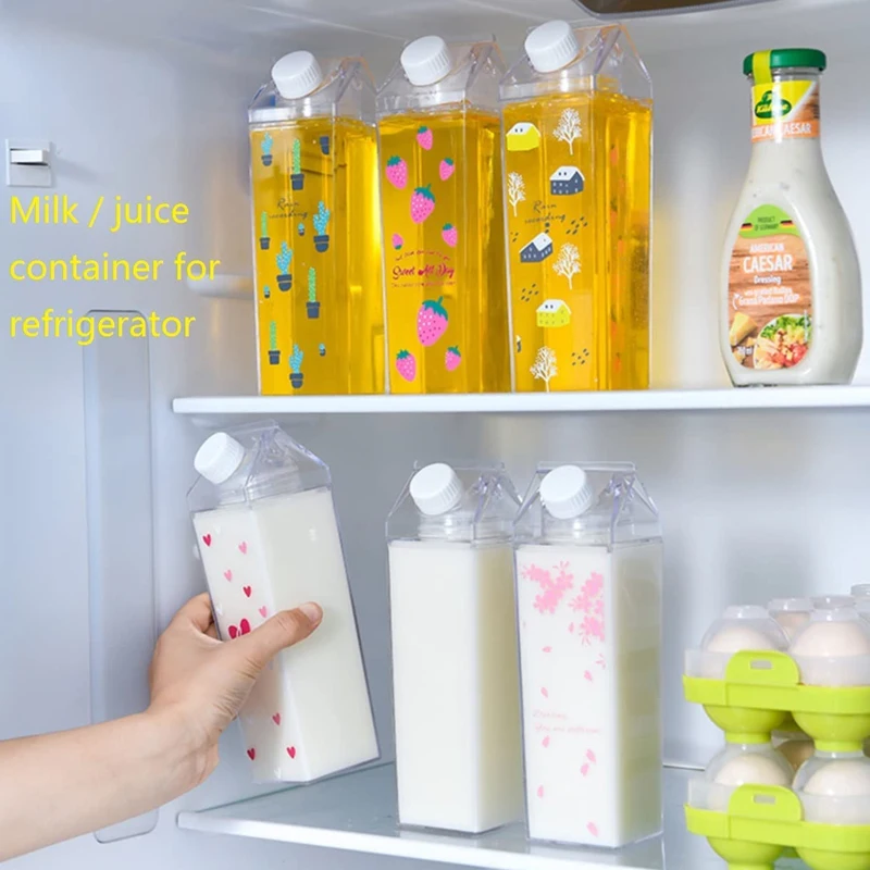 500/1000ML Şeffaf Süt Karton Su Şişesi Spor Kare Süt meyve suyu şişesi Taşınabilir şeffaf plastik kutu Kamp İçme Bardağı Görüntü 5