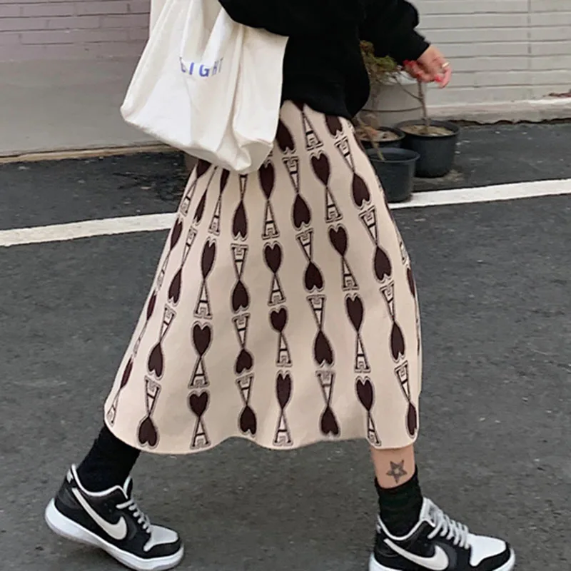 Aşk Şemsiye Örme Zarif Yüksek Belli Kadın İlkbahar Sonbahar Kış Etekler Kore Tarzı Moda 2022 Harajuku Giyim Kawaii Görüntü 0