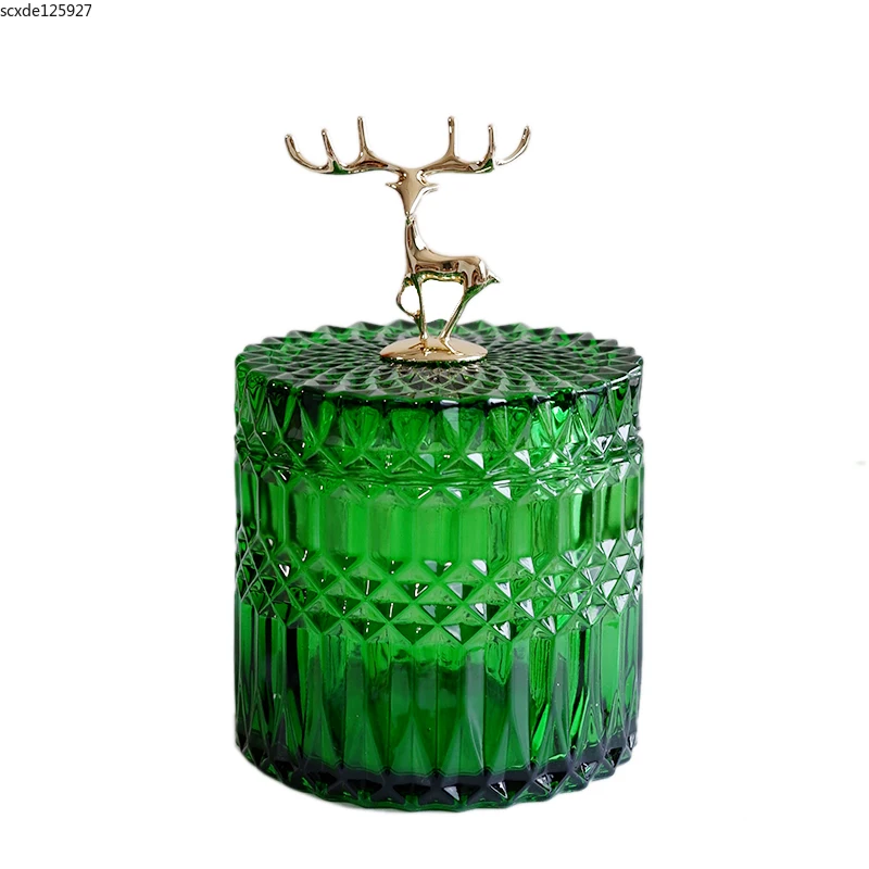 Fransız Elk cam kavanozlar Lüks Yeşil Takı pamuklu çubuk Kutusu Masaüstü Küçük Nesne Depolama Aromaterapi Mum Şişe Dekor Görüntü 4