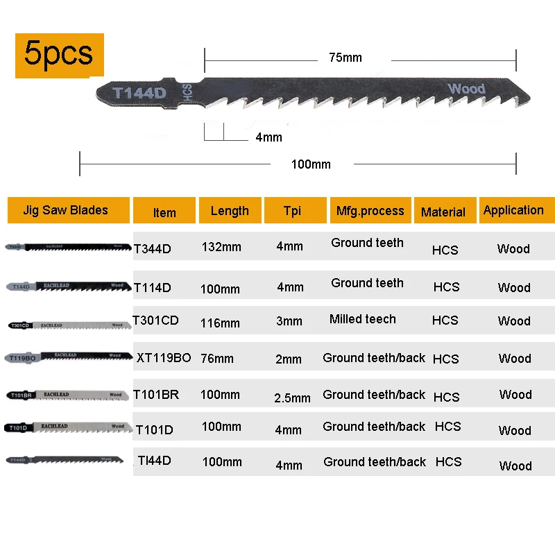 HCS 6T Jig Testere Bıçakları 5 adet/grup Yüksek Karbonlu Çelik Pistonlu Hızlı Kesim için Düz Kesme Yapboz Bıçakları ağaç işleme aleti Görüntü 4