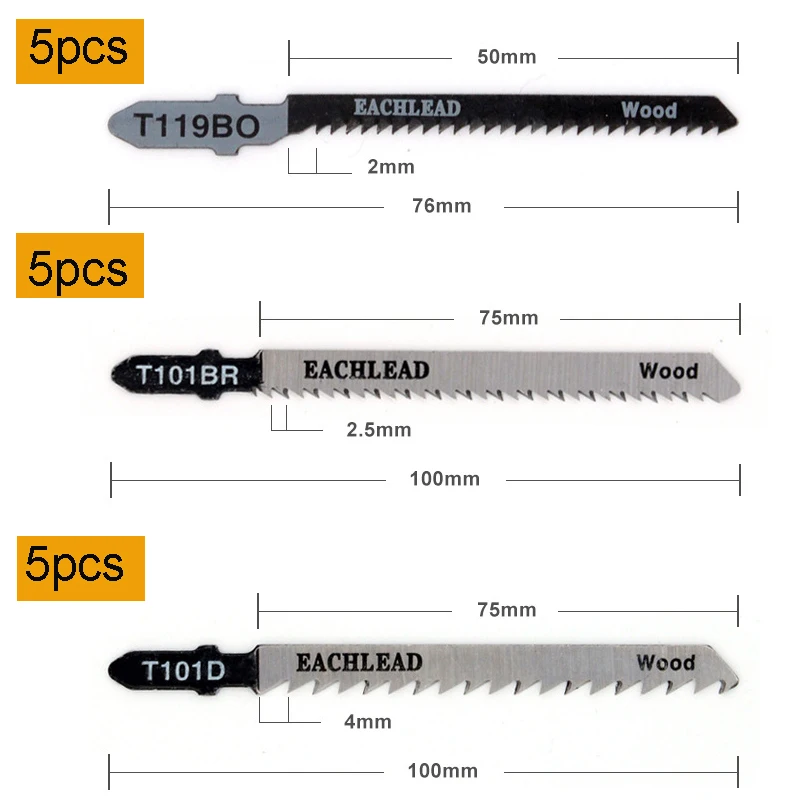 HCS 6T Jig Testere Bıçakları 5 adet/grup Yüksek Karbonlu Çelik Pistonlu Hızlı Kesim için Düz Kesme Yapboz Bıçakları ağaç işleme aleti Görüntü 5