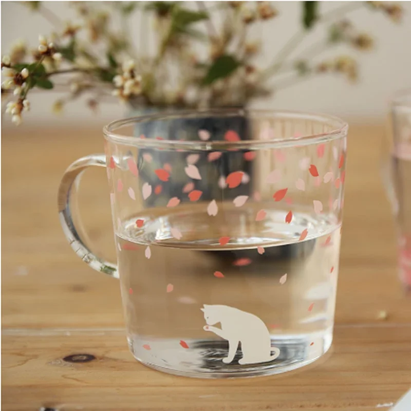 Japon Sakura Cam Kahve Kupa Sevimli Kedi Geyik Tavşan çay kupa 280 ml ısıya dayanıklı cam çay kahve fincanı Drinkware ZM1125 Görüntü 4
