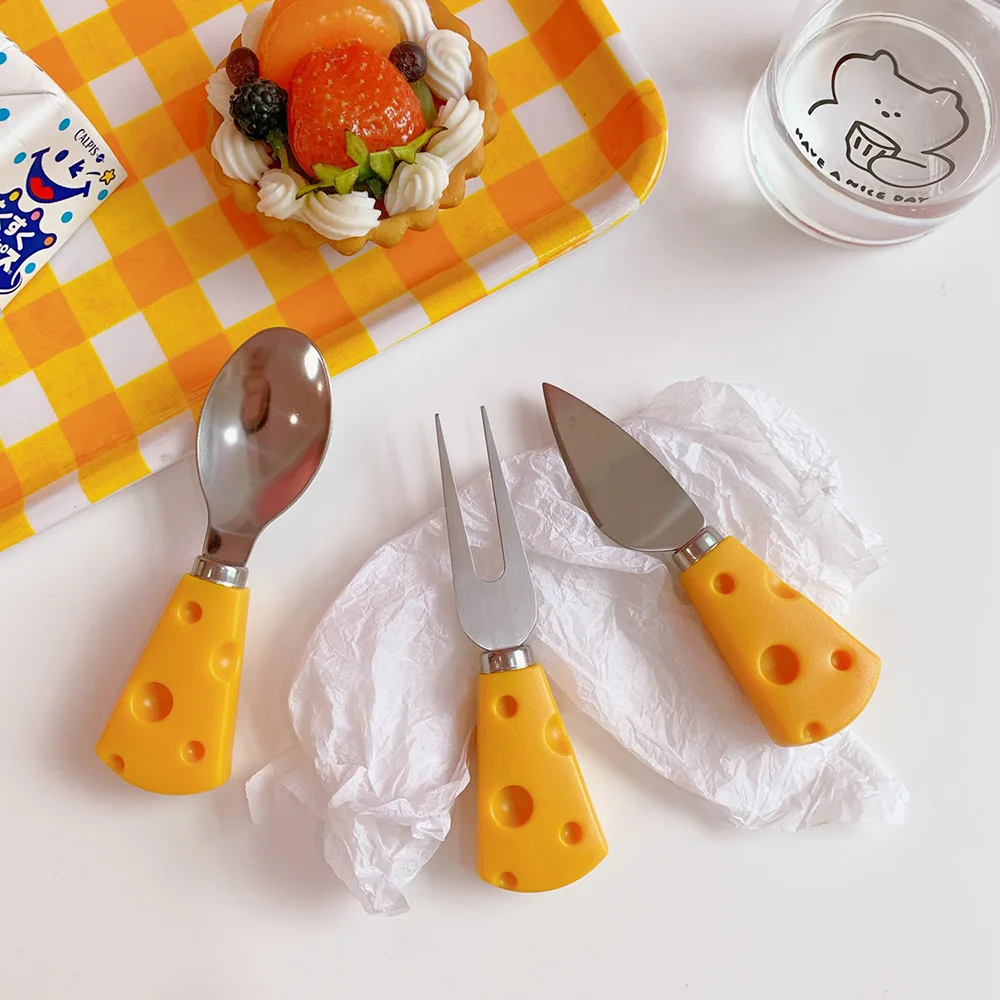Kawaii Peynir Bıçağı Çatal 2022 Yeni Ins Sevimli Kahvaltı Seti Soslu Tereyağlı Kek Ekmek Tatlı Küçük Çatal Görüntü 1