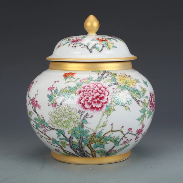 Qing Hanedanı Qianlong emaye boyalı altın şakayık desen çay potu antika porselen seramik kavanoz koleksiyonu Görüntü 0