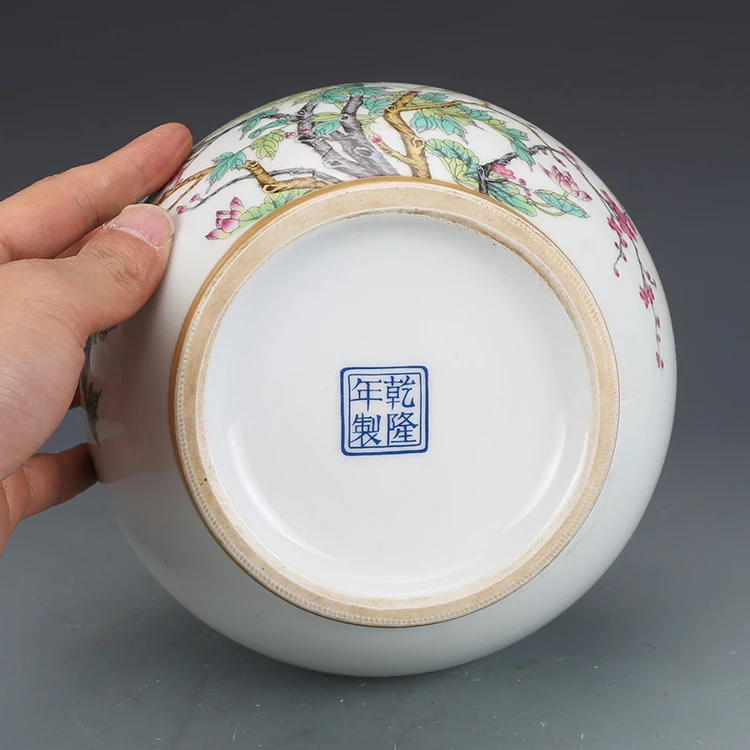 Qing Hanedanı Qianlong emaye boyalı altın şakayık desen çay potu antika porselen seramik kavanoz koleksiyonu Görüntü 5