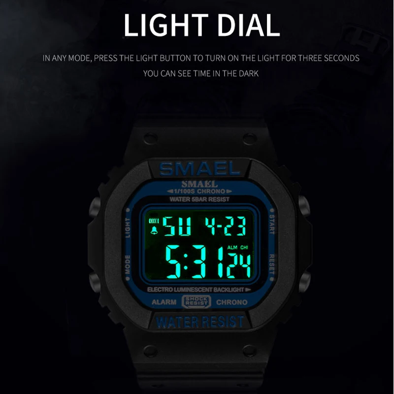 SMAEL dijital saat Erkekler Spor Saatler LED Askeri Ordu Kamuflaj kol saati Erkek Su Geçirmez Üst Marka Öğrenci Kronometre Görüntü 3