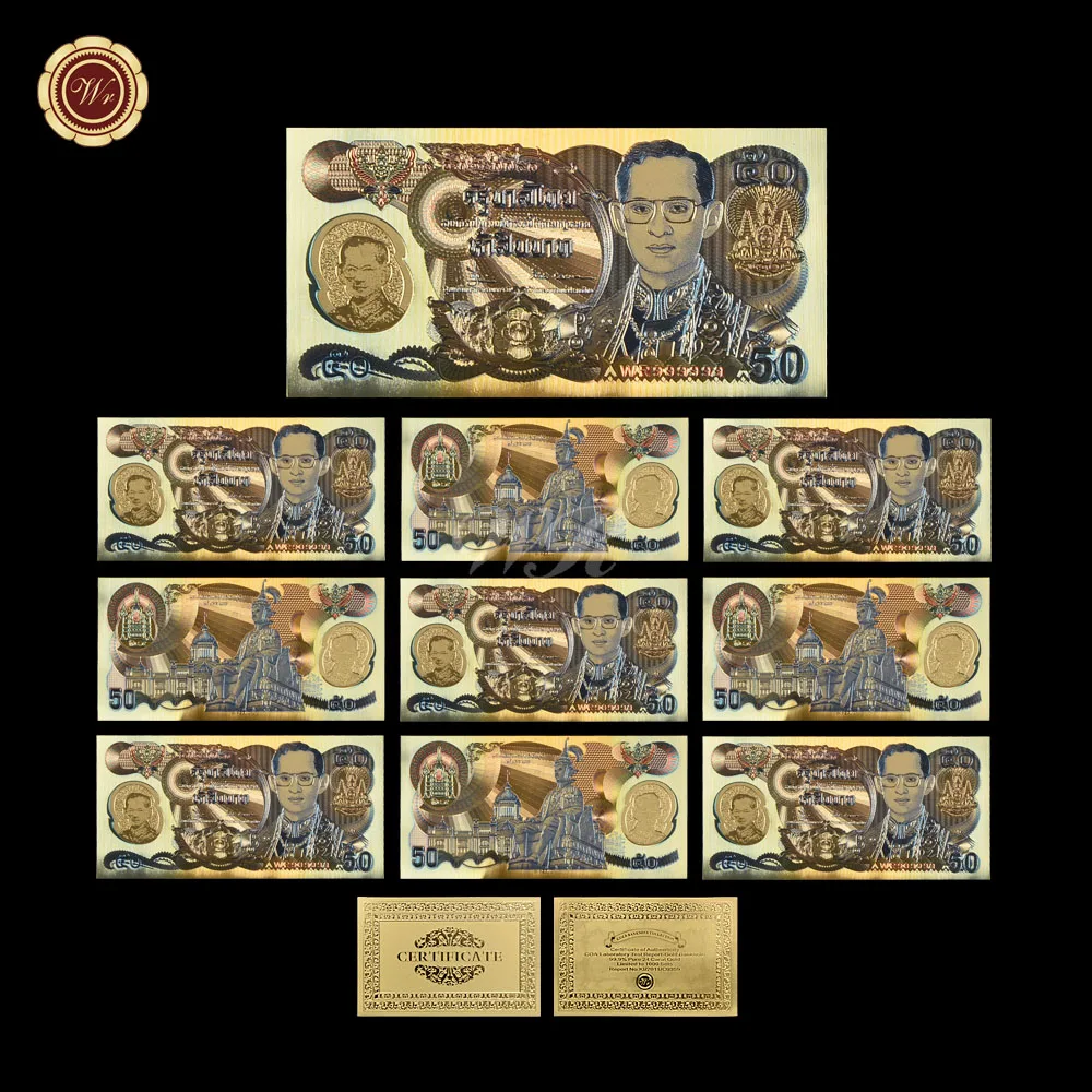 WR Ev Aksesuarı 50 Baht Renkli Altın Banknot Koleksiyon Tayland Sanat Hediyelik Eşya Sıcak Satış Ev Dekor Süsleme Hediyeler için Görüntü 0
