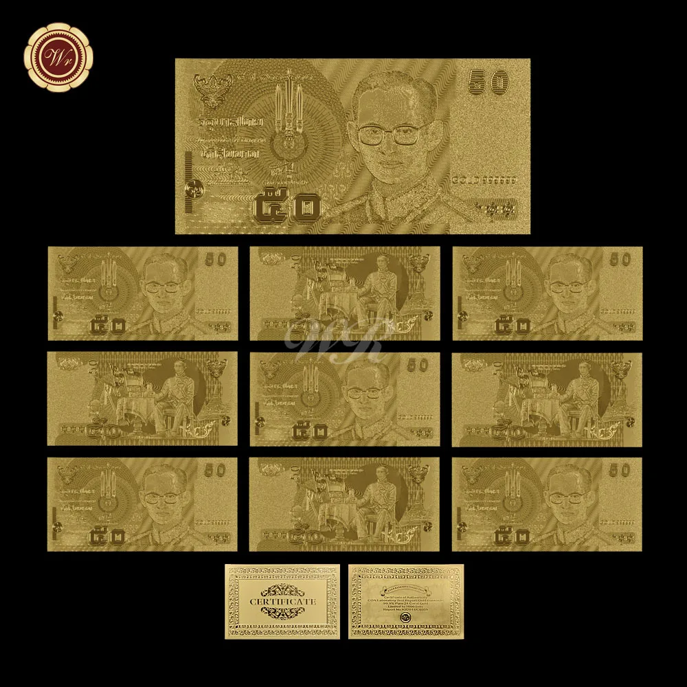 WR Ev Aksesuarı 50 Baht Renkli Altın Banknot Koleksiyon Tayland Sanat Hediyelik Eşya Sıcak Satış Ev Dekor Süsleme Hediyeler için Görüntü 3