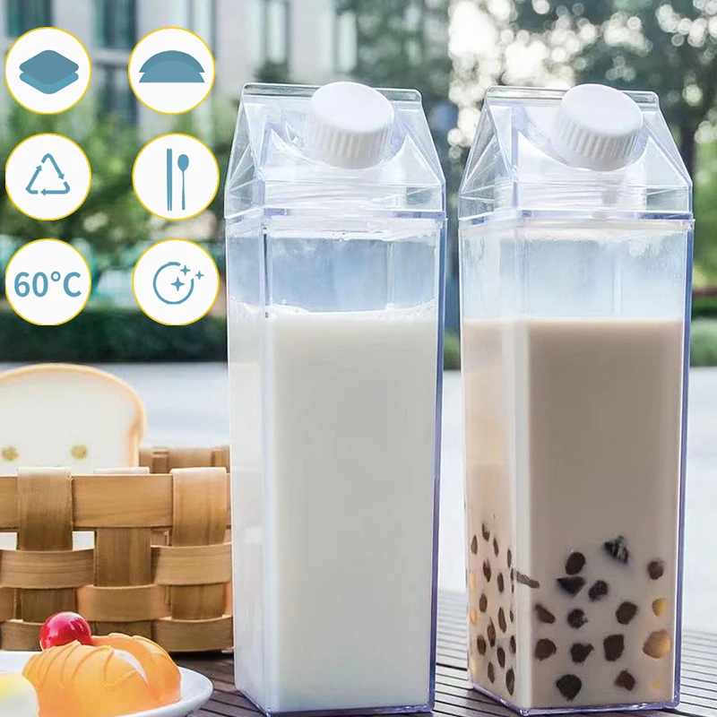 500/1000ML Şeffaf Süt Karton Su Şişesi Spor Kare Süt meyve suyu şişesi Taşınabilir şeffaf plastik kutu Kamp İçme Bardağı Görüntü 0
