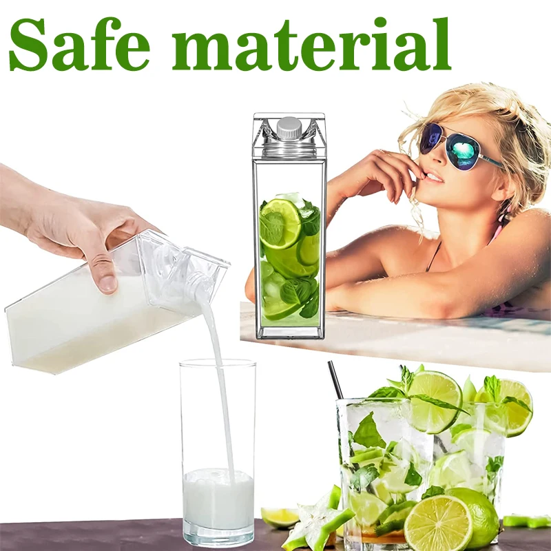 500/1000ML Şeffaf Süt Karton Su Şişesi Spor Kare Süt meyve suyu şişesi Taşınabilir şeffaf plastik kutu Kamp İçme Bardağı Görüntü 3