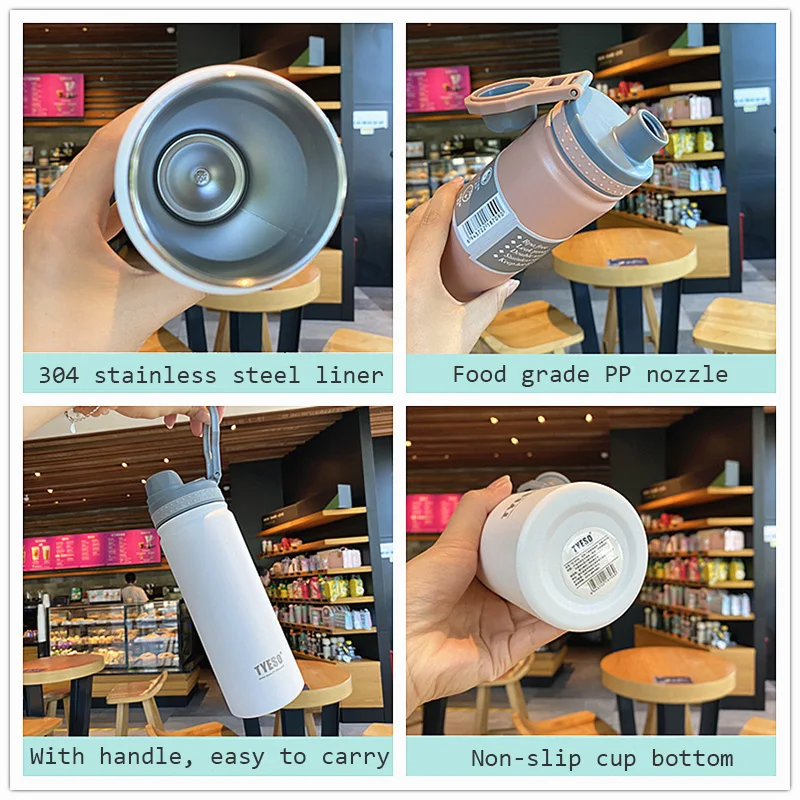 530 & 750 ml Paslanmaz Çelik Termos şişe Taşınabilir Açık Seyahat Termos Bisiklet Spor Sıcak Soğuk Su Şişeleri BPA Ücretsiz Görüntü 4