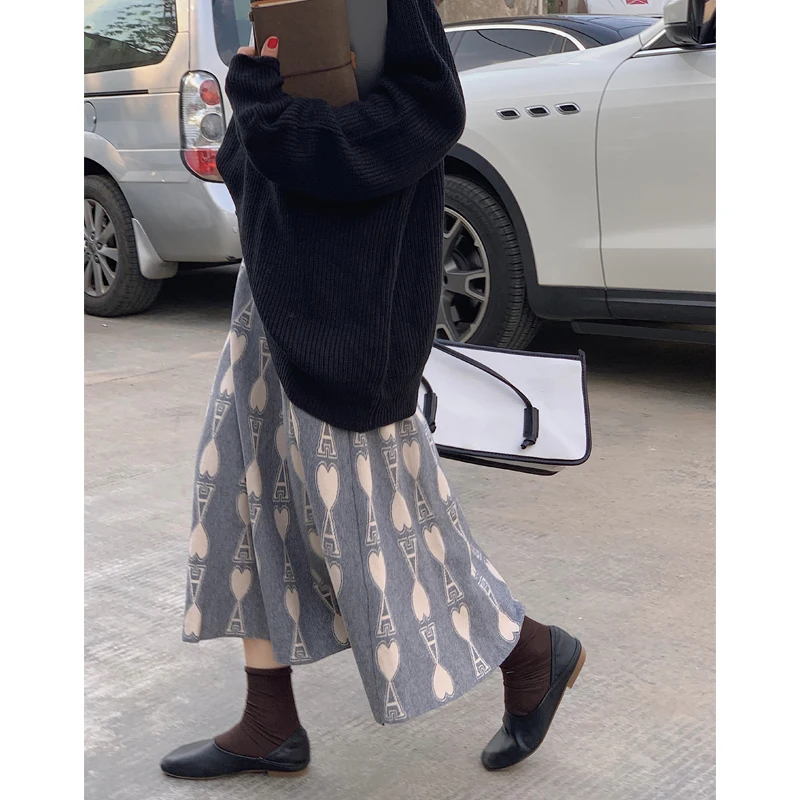 Aşk Şemsiye Örme Zarif Yüksek Belli Kadın İlkbahar Sonbahar Kış Etekler Kore Tarzı Moda 2022 Harajuku Giyim Kawaii Görüntü 3