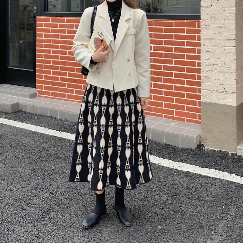 Aşk Şemsiye Örme Zarif Yüksek Belli Kadın İlkbahar Sonbahar Kış Etekler Kore Tarzı Moda 2022 Harajuku Giyim Kawaii Görüntü 4
