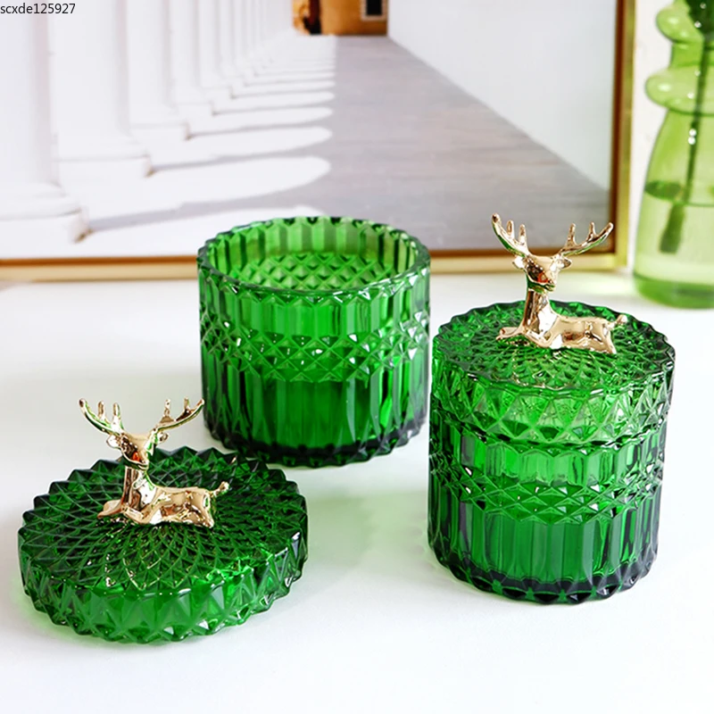 Fransız Elk cam kavanozlar Lüks Yeşil Takı pamuklu çubuk Kutusu Masaüstü Küçük Nesne Depolama Aromaterapi Mum Şişe Dekor Görüntü 1
