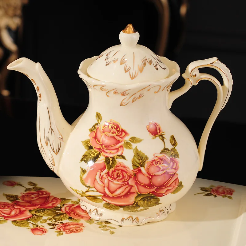 Sıcak Satış Yaratıcı Seramik Kahve fincan ve çay tabağı El-boyalı Gül porselen çay bardağı Kaşık Klasik İçecek Hediye Cafe Adanmış Görüntü 5