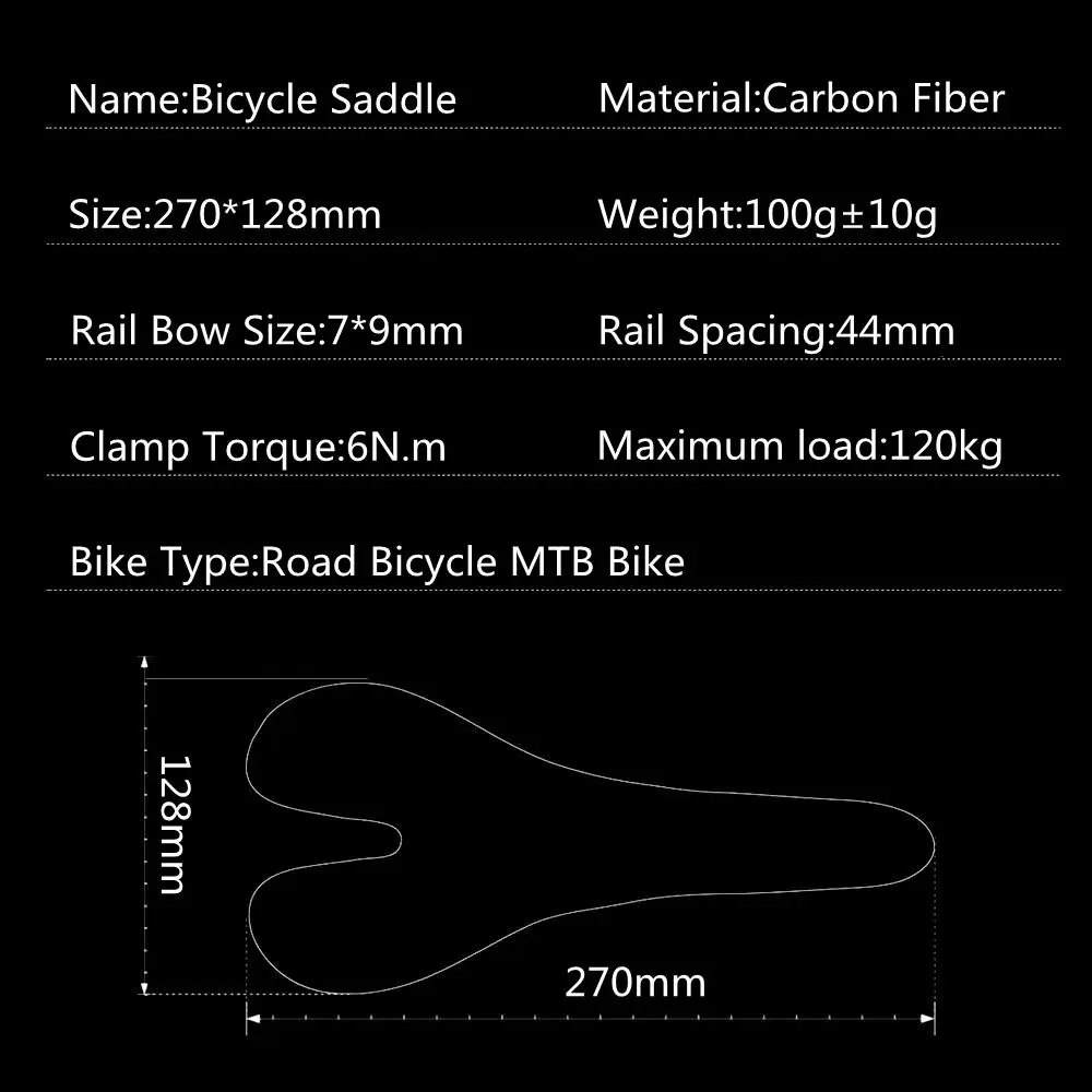 TOMTOU Karbon Fiber Yarış Bisiklet sele koltuk minderi 270*128mm Ray yay 7 * 9mm Yol MTB Bisiklet Görüntü 5