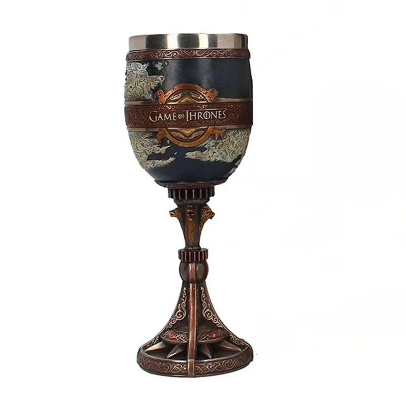 Şarap bardağı Kadeh Stark Yangın Ve Kan Paslanmaz Çelik Reçine 3D Kokteyl viski bardağı Bardak Drinkware Bar Görüntü 3